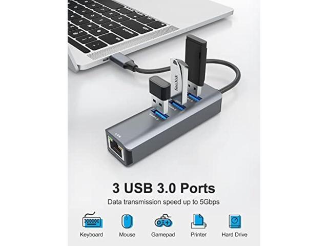 Ethernet to USB C Adapter, ABLEWE 4-in-1 Aluminum USB C to Ethernet Adapter, with 3 USB 3.0 Ports, for MacBook Pro 2019/2018/2017, Chromebook,...