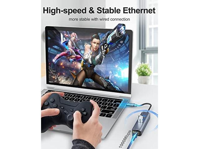 Ethernet to USB C Adapter, ABLEWE 4-in-1 Aluminum USB C to Ethernet Adapter, with 3 USB 3.0 Ports, for MacBook Pro 2019/2018/2017, Chromebook,...