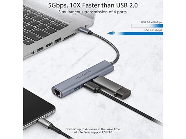 USB to Ethernet Adapter, 4-in-1 Portable Data Hub USB Splitter USB 3.0 Expander with RJ45 Gigabit Ethernet LAN Network Adapter Support Windows...
