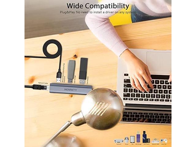 USB to Ethernet Adapter, 4-in-1 Portable Data Hub USB Splitter USB 3.0 Expander with RJ45 Gigabit Ethernet LAN Network Adapter Support Windows...