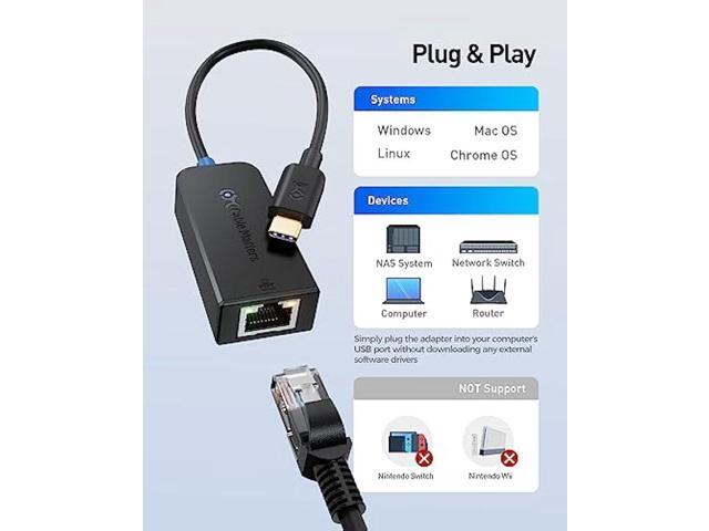 Cable Matters USB C to 2.5gb Ethernet Adapter, USB-C to 2.5 Gigabit Ethernet Adapter (2.5gb USB C Ethernet Adapter, Ethernet USB C) - Compatible...