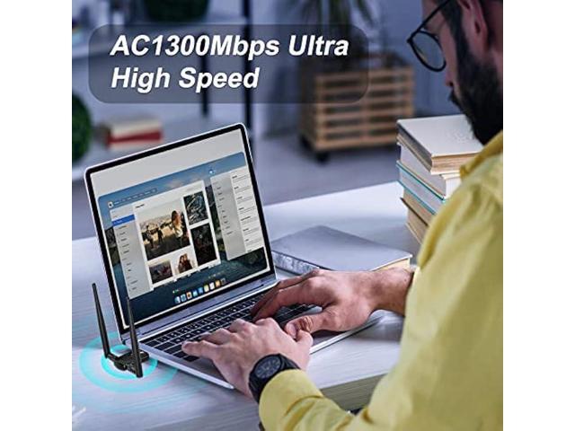 Wireless USB WiFi Adapter for Desktop PC, Techkey AC1300Mbps Network Dongle with Dual Band 2.4GHz/400Mbps 5GHz/867Mbps 5dBi High Gain Antenna for...
