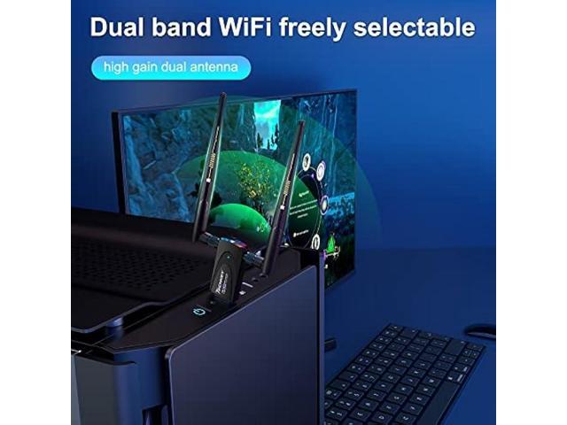 Wireless USB WiFi Adapter for Desktop PC, Techkey AC1300Mbps Network Dongle with Dual Band 2.4GHz/400Mbps 5GHz/867Mbps 5dBi High Gain Antenna for...