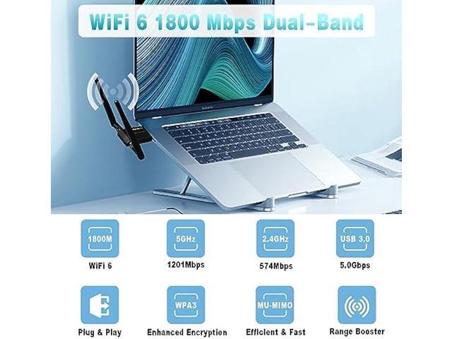WiFi Adapter for Desktop PC - WiFi 6 1800Mbps USB 3.0 Wireless Network Adapter - 2.4G/5G Dual Band WiFi Dongle for Laptop MU-MIMO OFDMA WPA3 Dual...