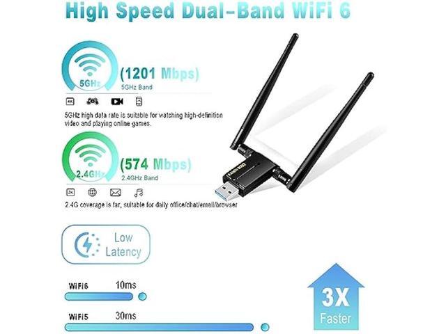 WiFi Adapter for Desktop PC - WiFi 6 1800Mbps USB 3.0 Wireless Network Adapter - 2.4G/5G Dual Band WiFi Dongle for Laptop MU-MIMO OFDMA WPA3 Dual...
