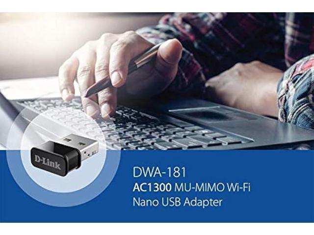 D-Link USB WiFi Adapter Dual Band AC1300 Wireless Internet for Desktop PC Laptop Gaming MU-MIMO Windows Mac Linux Supported (DWA-181-US)
