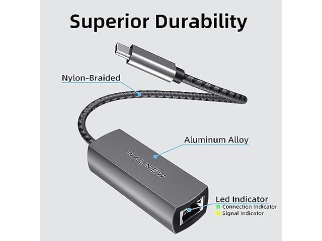 WALNEW USB-C 2.5gb Ethernet Adapter, USBC to RJ45 LAN Connector,2.5 Gigabit Network Cable Converter Thunderbolt 3 for NAS...