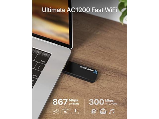 BrosTrend 1200Mbps USB WiFi Network Adapter for Laptop, Desktop PC of Windows 11/10/8/7, USB 3.0, Wireless Adaptador AC1200 Dual Band 5GHz/2.4GHz