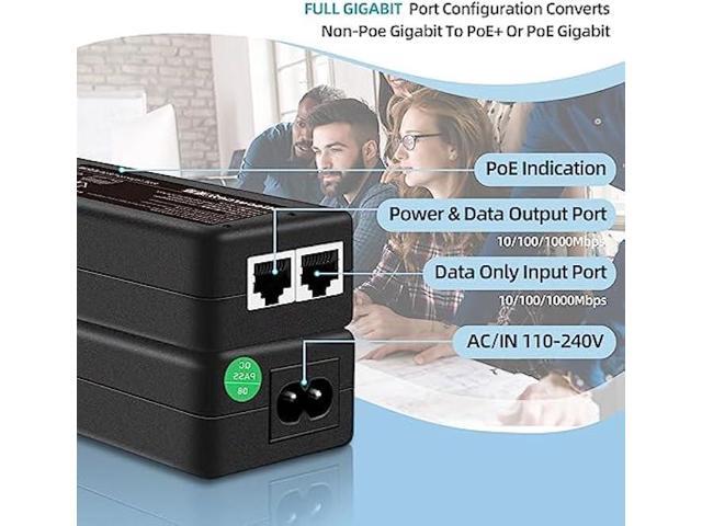 PoE Injector Up to 30w Power Supply, Gigabit PoE Adapter for IP Cameras and VoIP Phones Network Distance Up to 328 ft. PoE Power Supply IEEE...