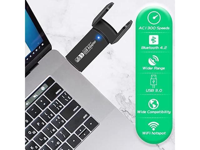 USB WiFi Bluetooth Adapter, 1300Mbps Dual Band 2.4/5Ghz Wireless Network External Receiver, Mini WiFi Dongle for PC/Laptop/Desktop