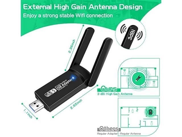 USB WiFi Bluetooth Adapter, 1300Mbps Dual Band 2.4/5Ghz Wireless Network External Receiver, Mini WiFi Dongle for PC/Laptop/Desktop