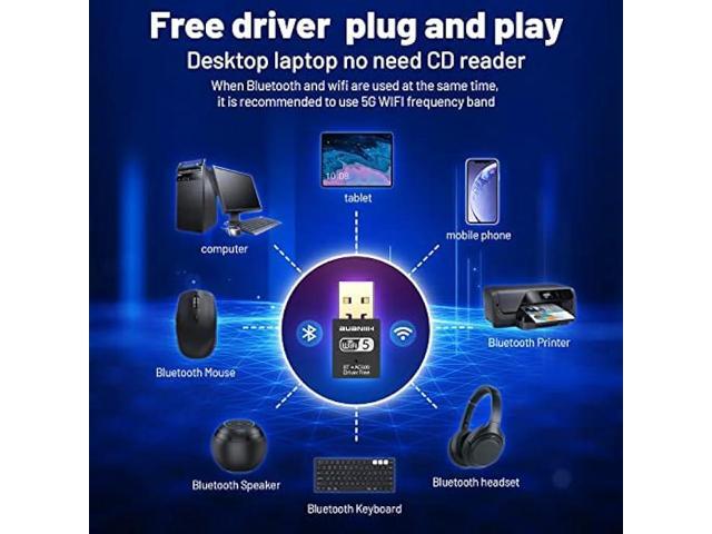 WiFi USB,USB Wireless,WiFi Bluetooth USB,USB WiFi Adapter,Bluetooth WiFi 2in1,600Mbps 2.4/5.8Ghz Dual Band Wireless Network,Plug and Play, for...