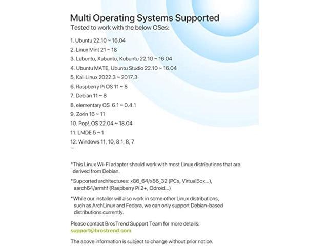 BrosTrend Linux WiFi Adapter for Ubuntu, Mint, Kali, Debian, Lubuntu, Xubuntu, Mate, Zorin, PureOS, Raspberry Pi 2+, Windows 11, 1200Mbps,...