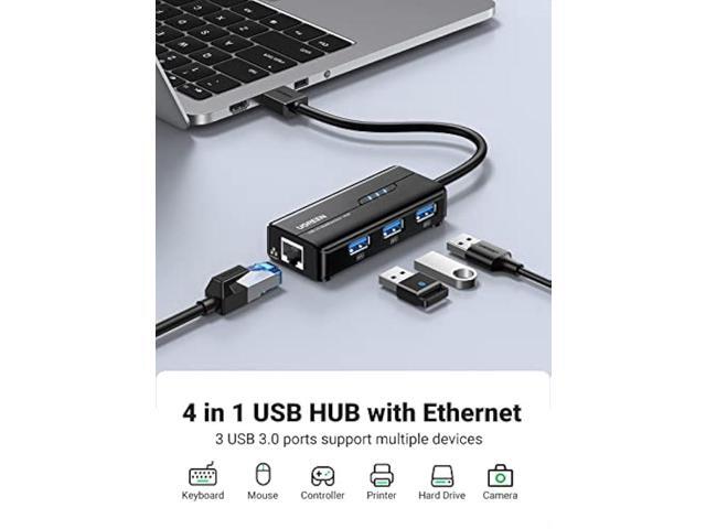 UGREEN USB 3.0 Hub Ethernet Adapter 10 100 1000 Gigabit Network Converter with 3 USB 3.0 Ports Hub Compatible with Laptop PC Nintendo Switch...