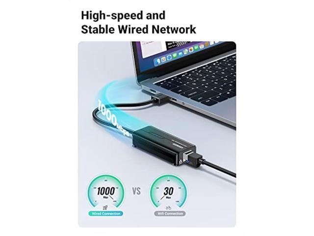 UGREEN USB 3.0 Hub Ethernet Adapter 10 100 1000 Gigabit Network Converter with 3 USB 3.0 Ports Hub Compatible with Laptop PC Nintendo Switch...
