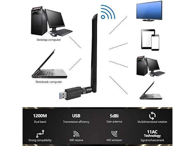 USB WiFi Adapter 1200M WiFi Dongle High Speed 802.11ac 5dBi Dual Band 2.4/5GHz Wireless Network Adapter for PC/Desktop/Tablet/Laptop, Compatible...