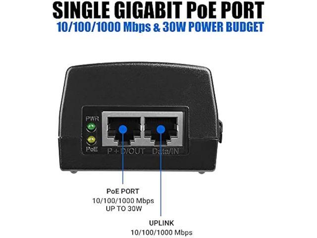 BV-Tech Gigabit Power Over Ethernet PoE+ Injector 30W 802.3 af Plug & Play up to 325 Feet