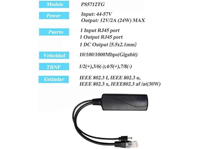 REVODATA Gigabit PoE Splitter 12V 2A Output with IEEE 802.3af/at Standard Compliant 10,100,1000Mbps Power Over Ethernet Splitter Adapter for...