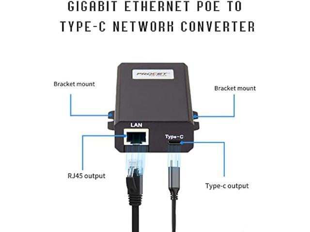 Procet Gigabit USB c to ethernet poe Splitter,IEEE802.3at PoE+ Input to USBC Device 5V,9V,12V,15V,20V up to 27W,PT-PTC-at poe Splitter Suitable for...