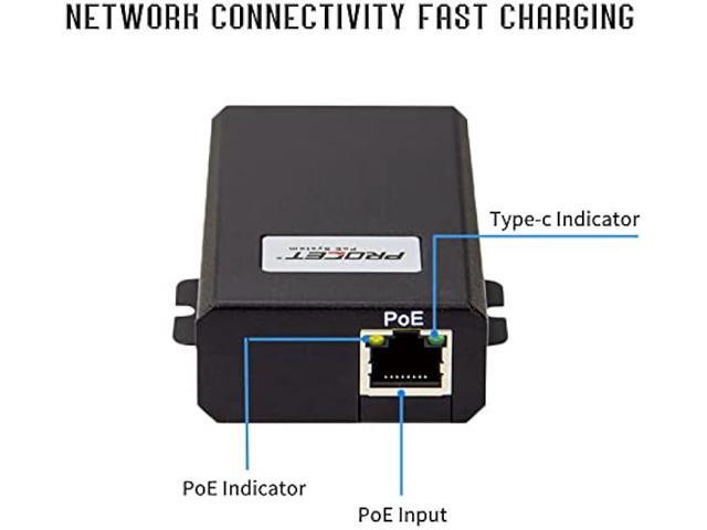Procet Gigabit USB c to ethernet poe Splitter,IEEE802.3at PoE+ Input to USBC Device 5V,9V,12V,15V,20V up to 27W,PT-PTC-at poe Splitter Suitable for...