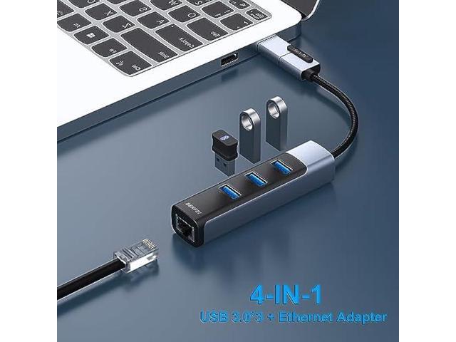BENFEI 2in1 USB-C/USB 3.0 to Ethernet Adapter with 3*USB 3.0 Ports Compatible for MacBook Pro/Air 2023/2022/2021/2020/2019 and More