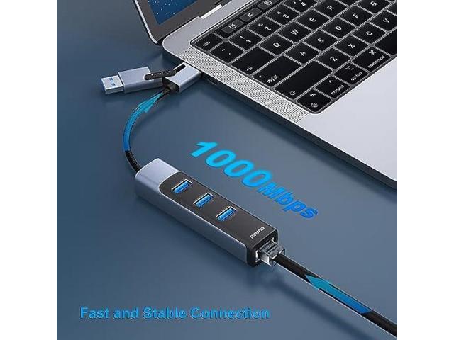 BENFEI 2in1 USB-C/USB 3.0 to Ethernet Adapter with 3*USB 3.0 Ports Compatible for MacBook Pro/Air 2023/2022/2021/2020/2019 and More