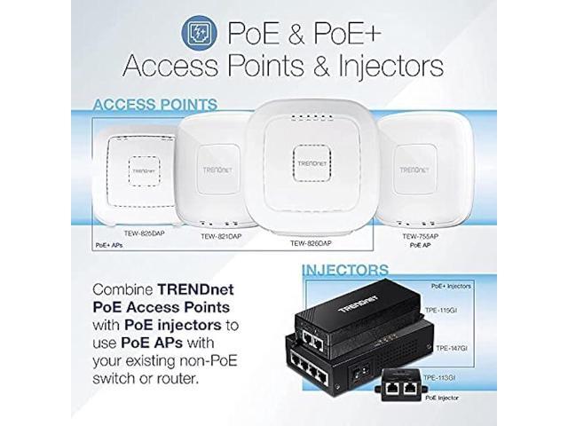 TRENDnet Gigabit Power Over Ethernet Injector, Full Duplex Gigabit Speeds, 1 x Gigabit Ethernet Port, 1 x PoE Gigabit Ethernet Port, Network...