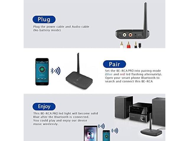 Besign BE-RCA Pro Long Range Bluetooth Adapter for Bluetooth Music Streaming, Black
