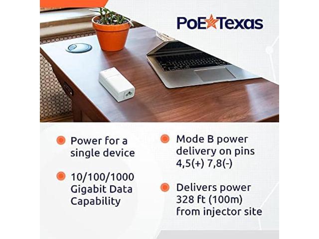 Poe Texas PoE Injector - Single Port Power Over Ethernet Passive PoE Adapter - 10/100/1000 Gigabit Data with Integrated 48V 15W Power Supply - Plug...