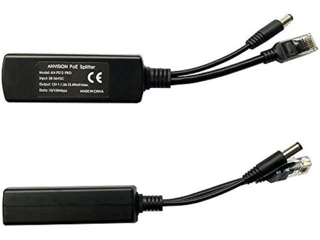 ANVISION 2-Pack Active 12V PoE Splitter Adapter, Plug 5.5mm x 2.5mm, IEEE 802.3af Compliant 10/100Mbps, for IP Camera AP Voip Phone and More