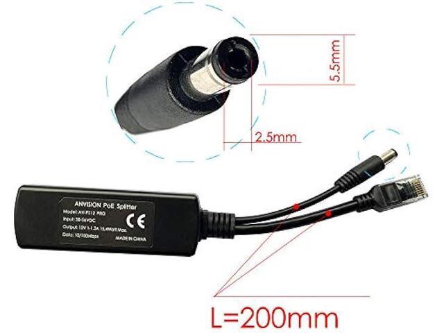 ANVISION 2-Pack Active 12V PoE Splitter Adapter, Plug 5.5mm x 2.5mm, IEEE 802.3af Compliant 10/100Mbps, for IP Camera AP Voip Phone and More