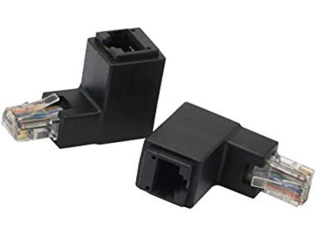 CERRXIAN 90 Degree Ethernet LAN RJ45 Male to Female, Right Angle Network Cat5 / Cat5e / Cat6 Extender Adapter(2-Pack) Black,(Up Angle)