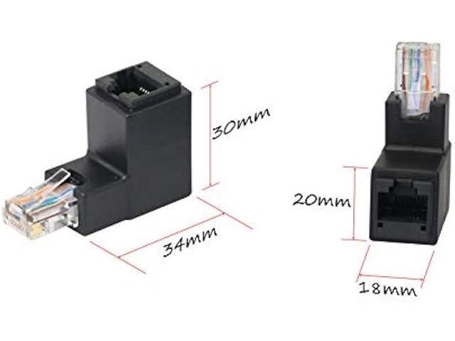 CERRXIAN 90 Degree Ethernet LAN RJ45 Male to Female, Right Angle Network Cat5 / Cat5e / Cat6 Extender Adapter(2-Pack) Black,(Up Angle)