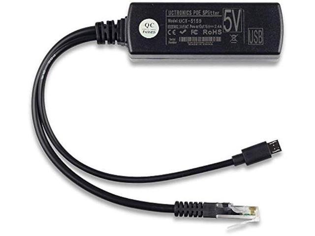 UCTRONICS IEEE 802.3af Micro USB Active PoE Splitter Power Over Ethernet 48V to 5V 2.4A for Tablets, Dropcam or Raspberry Pi 2/3B+ (48V to 5V 2.4A)