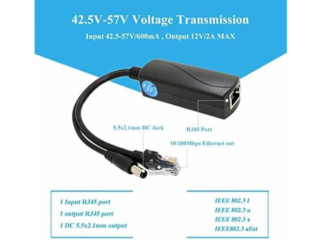 Active PoE Splitter 12V 2A Output, IEEE 802.3af/at Standard 10/100Mbps Power Over Ethernet Splitter for Security IP Camera DC Jack (PS5712AT Black)