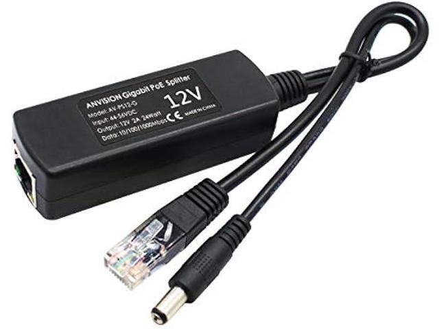 ANVISION 2-Pack Gigabit PoE Splitter, 48V to 12V 2A Ethernet Adapter, for Security Camera, AP, Voip and More, AV-PS12-G