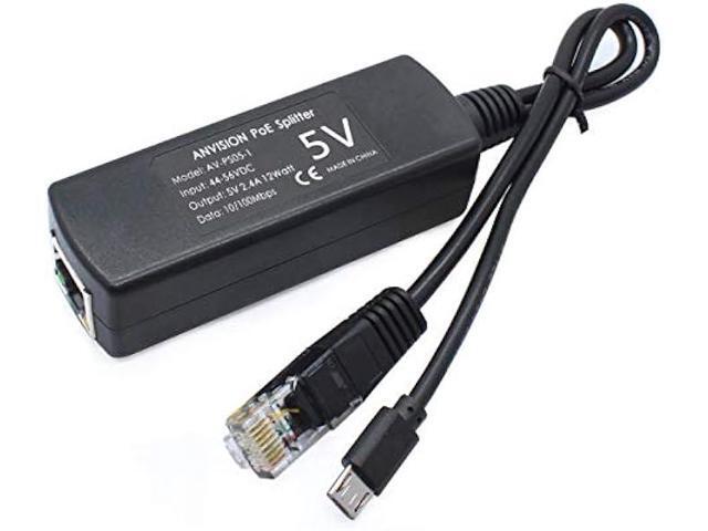 ANVISION 4-Pack 5V PoE Splitter, 48V to 5V 2.4A Adapter with Micro USB Plug, IEEE 802.3af Compliant, for IP Camera, Tablets, Dropcam or Raspberry...
