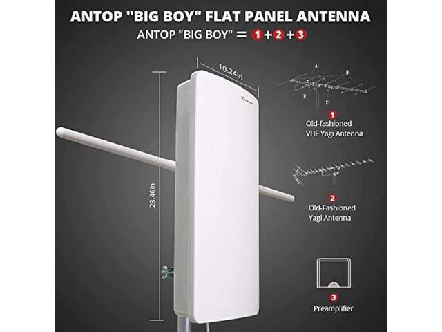 ANTOP Outdoor/Indoor HDTV Antenna, Big Boy Series AT-400BV, Smartpass Amplifier, 85 Miles Range, UHF/VHF Range Enhanced, Support 4K 1080p