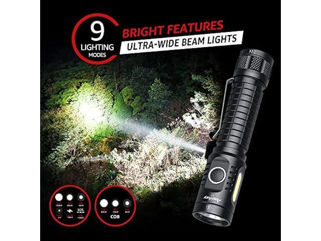axefury Flashlight, Rechargeable Magnetic LED Flashlight High Powered 1300 Lumens,Tactical LED Light Torch COB Work Light,9 Modes,IP67 Outdoor Gear A7