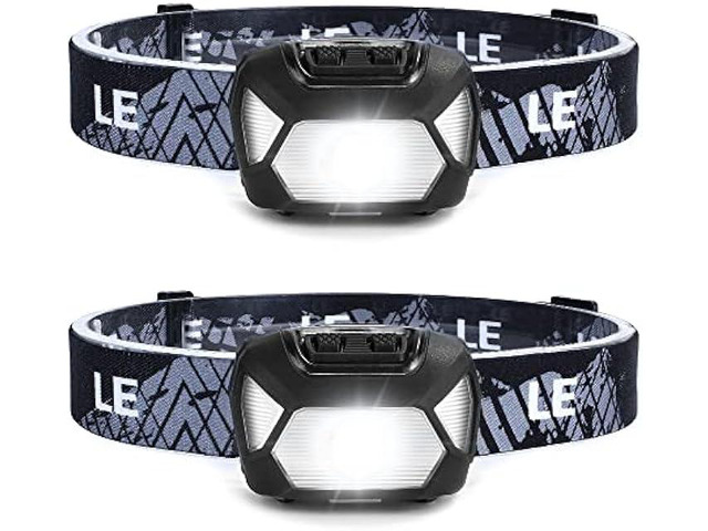 LE 320015 Battery Powered Headlamp - 1500Lux Bright LED Head Lamp with Red Light, IPX4 Waterproof Headlights for Outdoor Camping, Hiking, Power...