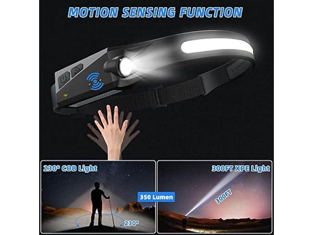 UUYEE Headlamp Rechargeable 3Pack, LED Headlamp Flashlight with Motion Sensor, 230° COB Wide Beam Head Lamp, 5Mode Head Lights for Forehead...