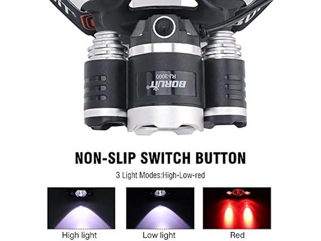 BORUIT LED Headlamp Rechargeable - Ultra Bright 5000 Lumens 3 Lighting Modes White Red Light Head Lamp IPX4 Waterproof USB Headlight for Adults...