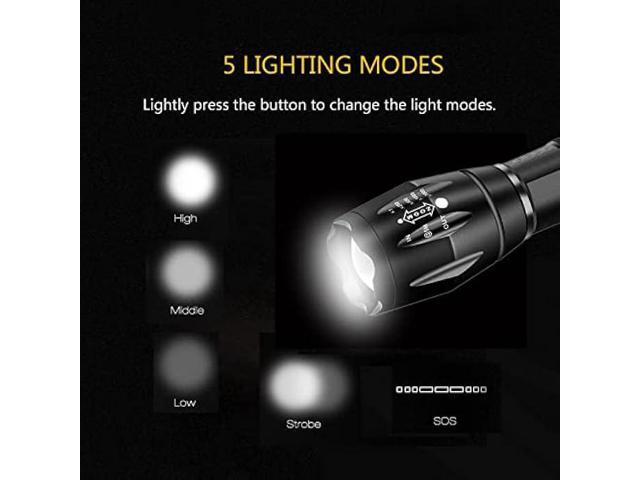 Military Grade Flashlight 3000 Lumen 5 Modes Water Resistant LED Tactical Torch Flash Light, 2 Pack