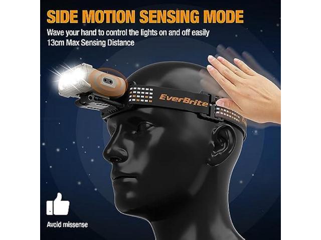 EverBrite Headlamp Rechargeable with Motion Sensor, 3 Models LED Adjustable Head Lamp to Wear and Clip for Hard Hats, Outdoor Headlight with Red...