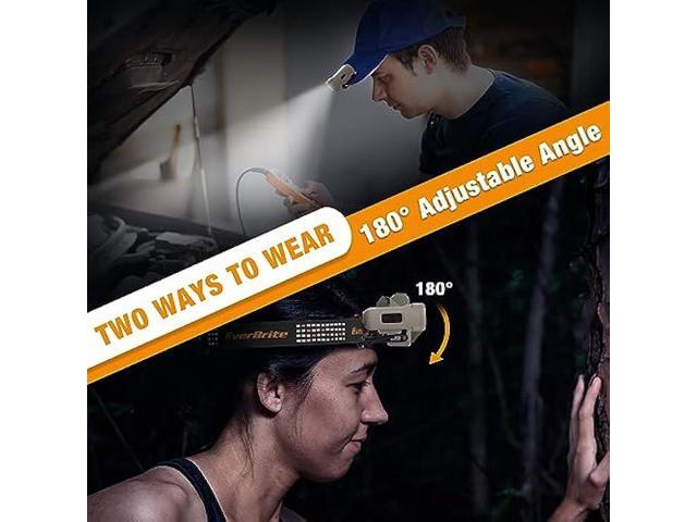 EverBrite Headlamp Rechargeable with Motion Sensor, 3 Models LED Adjustable Head Lamp to Wear and Clip for Hard Hats, Outdoor Headlight with Red...