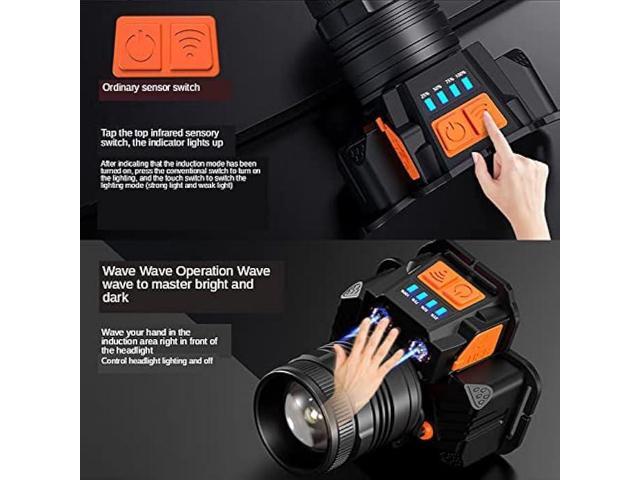 LED Rechargeable Head Lamp Motion Sensor Headlamp Super Bright High Lumen, Long Lasting Headlamps with USB Output Zoomable Waterproof Headlamp for...