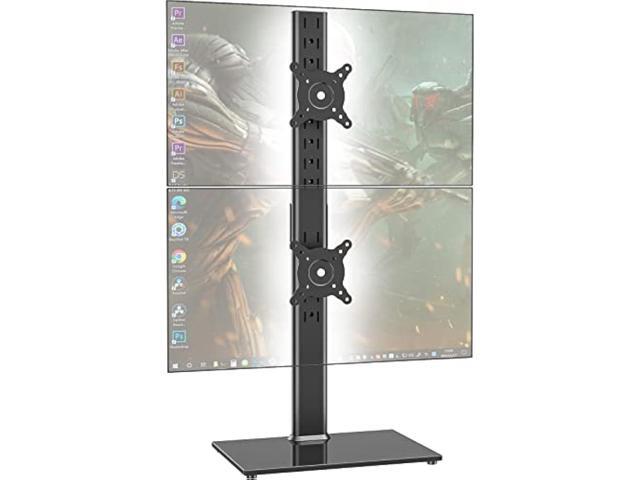 Dual Monitor Stand - Vertical Stack Screen Free-Standing Desk Mount Arm Riser Fits Two 13 to 34 Inch Computer Monitors with Swivel, Tilt, Height...