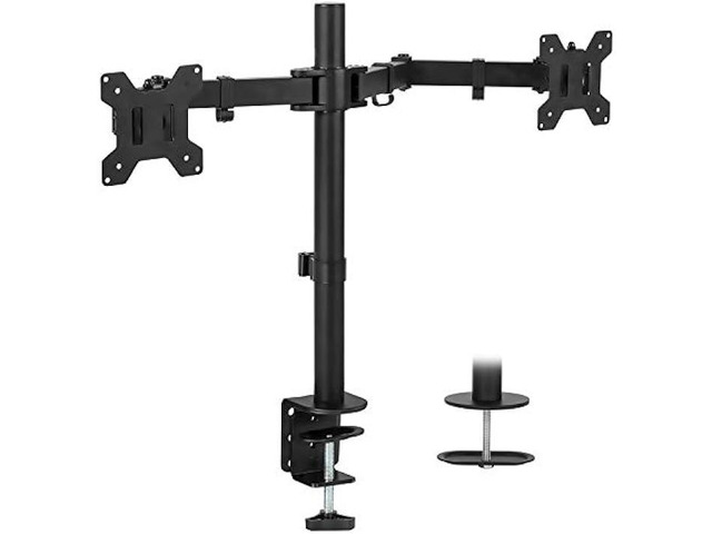 Mount-It! Dual Monitor Mount Double Monitor Desk Stand Two Heavy Duty Full Motion Adjustable Arms Fit 2 Computer Screens 17 19 20 21 22 24 27...