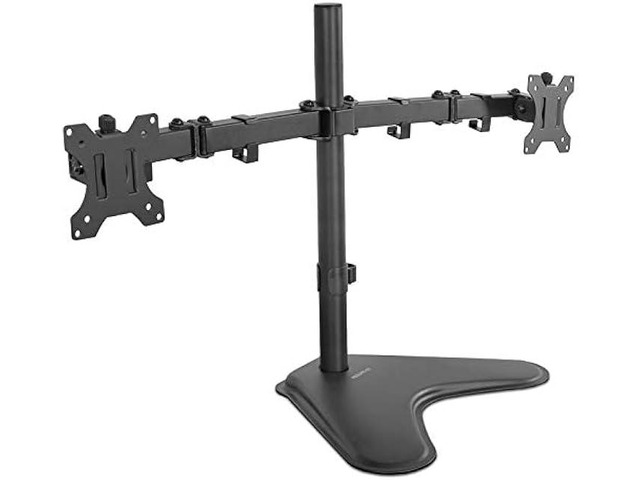 Mount-It! Dual Monitor Stand Double Monitor Desk Stand Fits Two x 21 22 23 24 27 28 30 32 Inch Computer Screens Freestanding Base 2 Heavy...