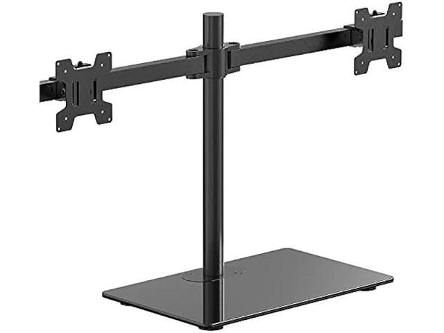 WALI Free Standing Dual Monitor Stand, Height Adjustable Monitor Mount with Glass Base, Fits LCD LED Flat Curved Screen up to 27 inch, 22lbs, with...